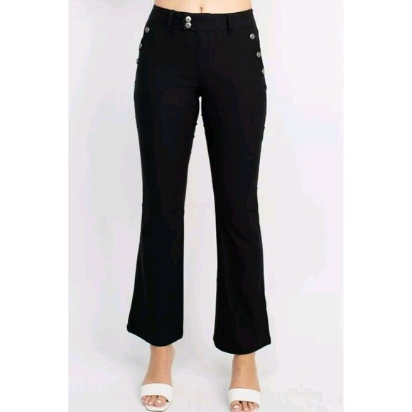 Sabrina Lauran NY Mid Waist Button Zipper Closure Belt Hoop Solid Stretch Denim - Picture 2 of 3